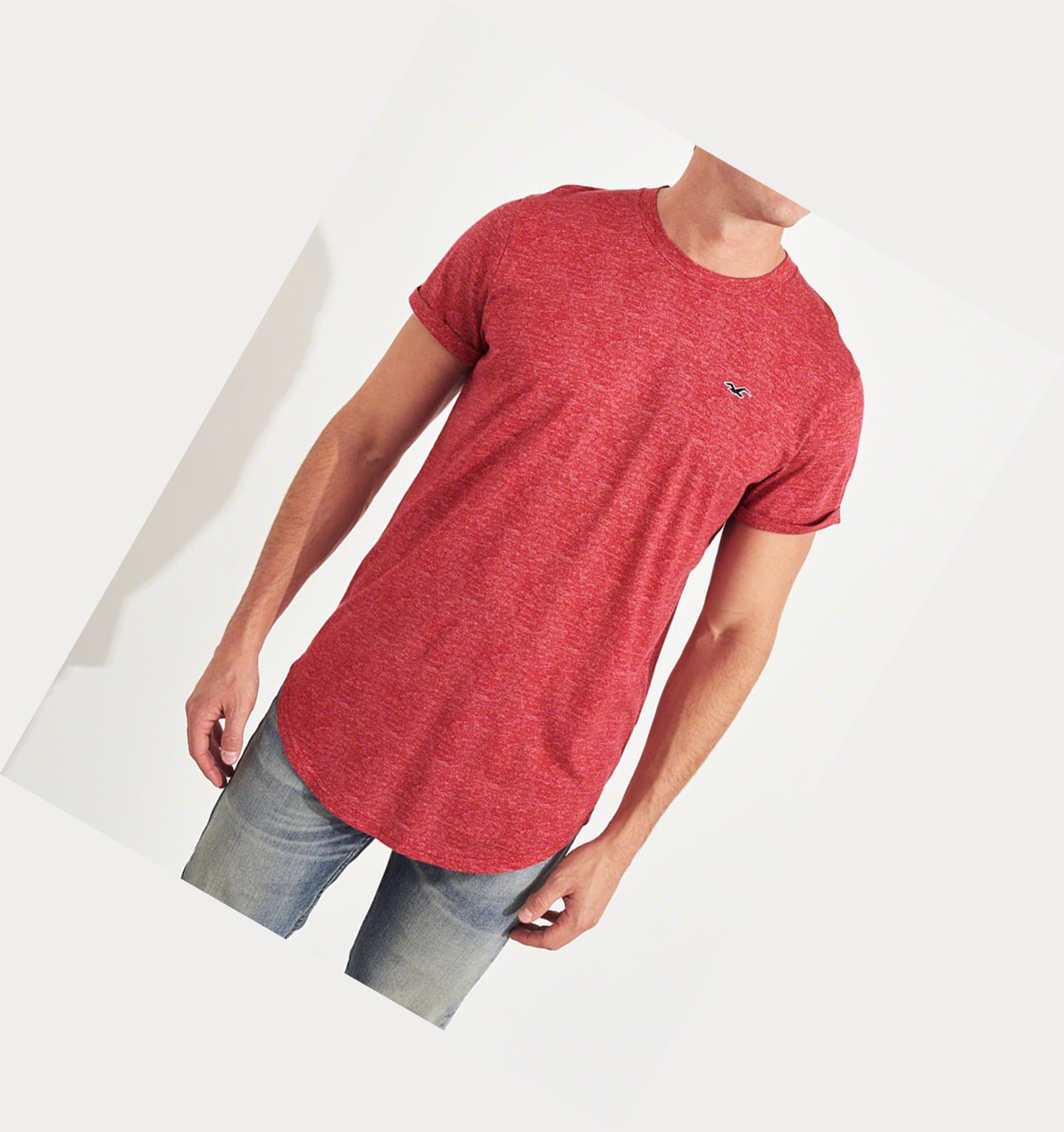 Red Men's Hollister Must-Have Curved Hem Short Sleeve | UK-693DWJP