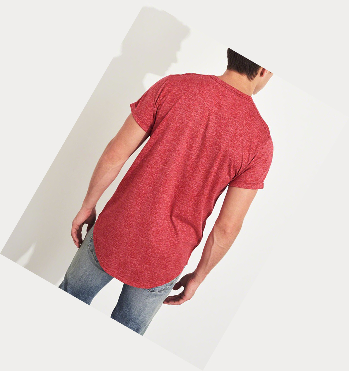 Red Men's Hollister Must-Have Curved Hem Short Sleeve | UK-693DWJP