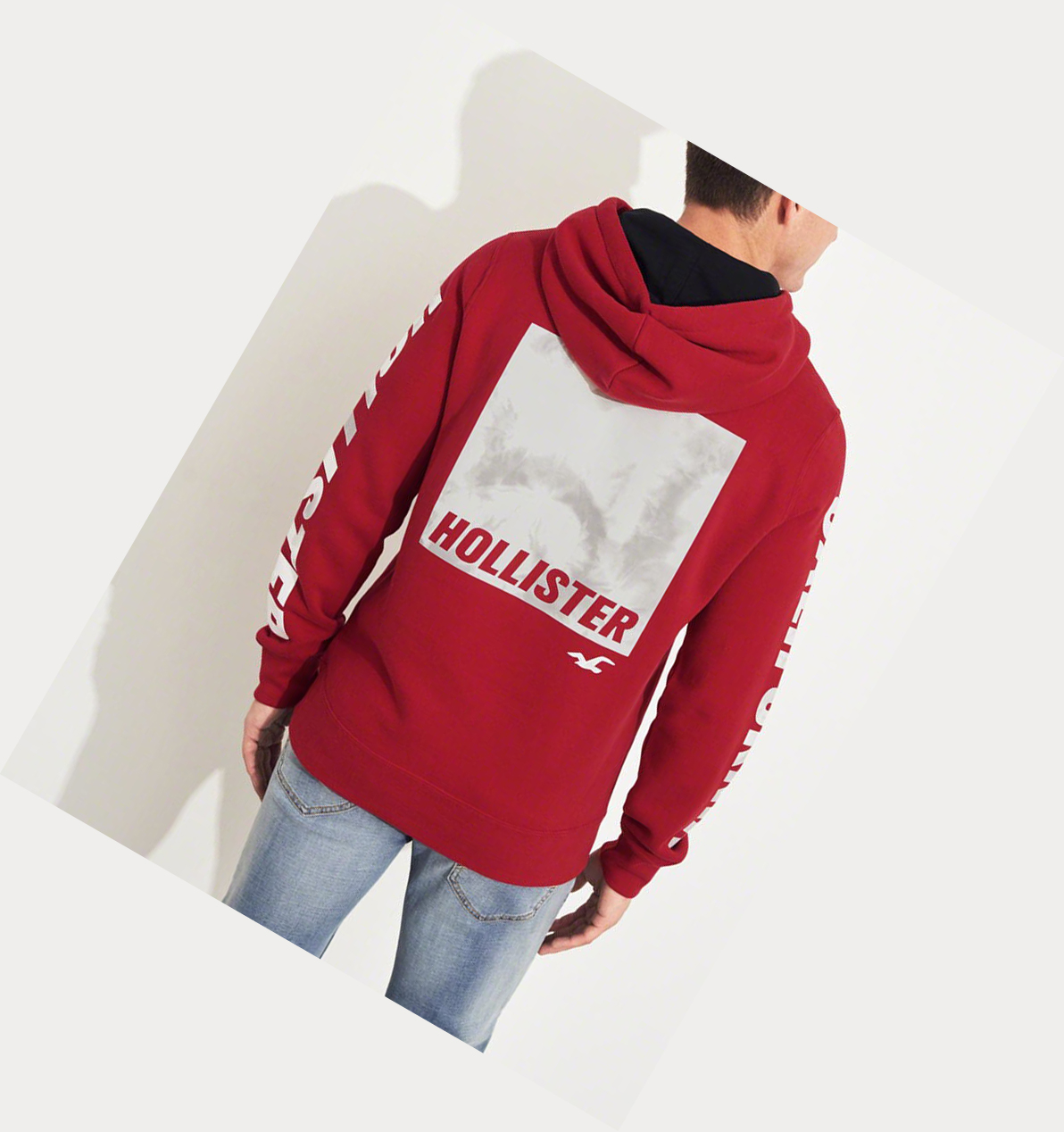 Red Men's Hollister Print Logo Graphic Hoodie | UK-837VBSD