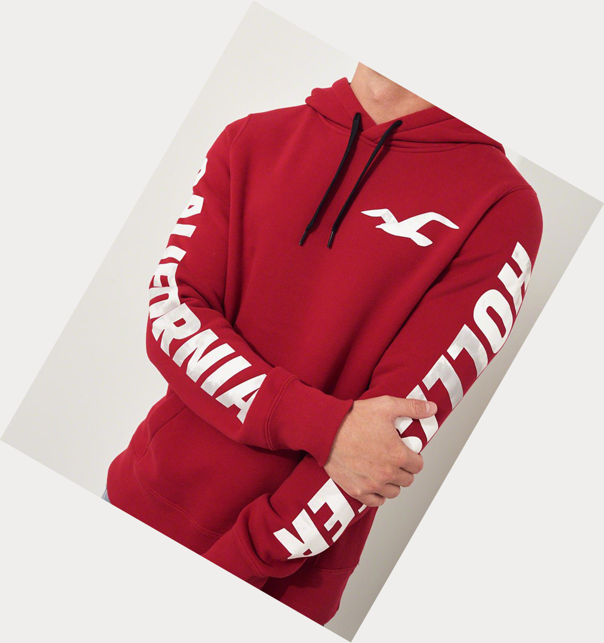 Red Men's Hollister Print Logo Graphic Hoodie | UK-837VBSD