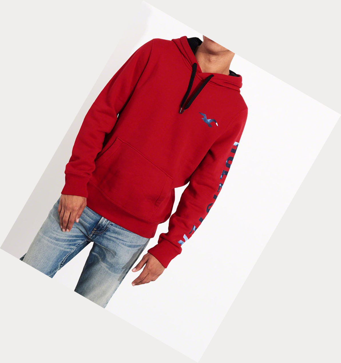 Red Men's Hollister Print Logo Hoodie | UK-891YFDT