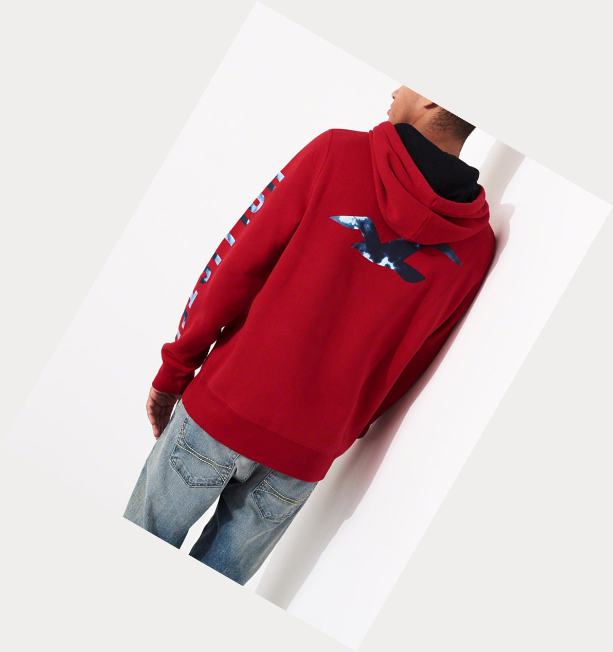 Red Men's Hollister Print Logo Hoodie | UK-891YFDT