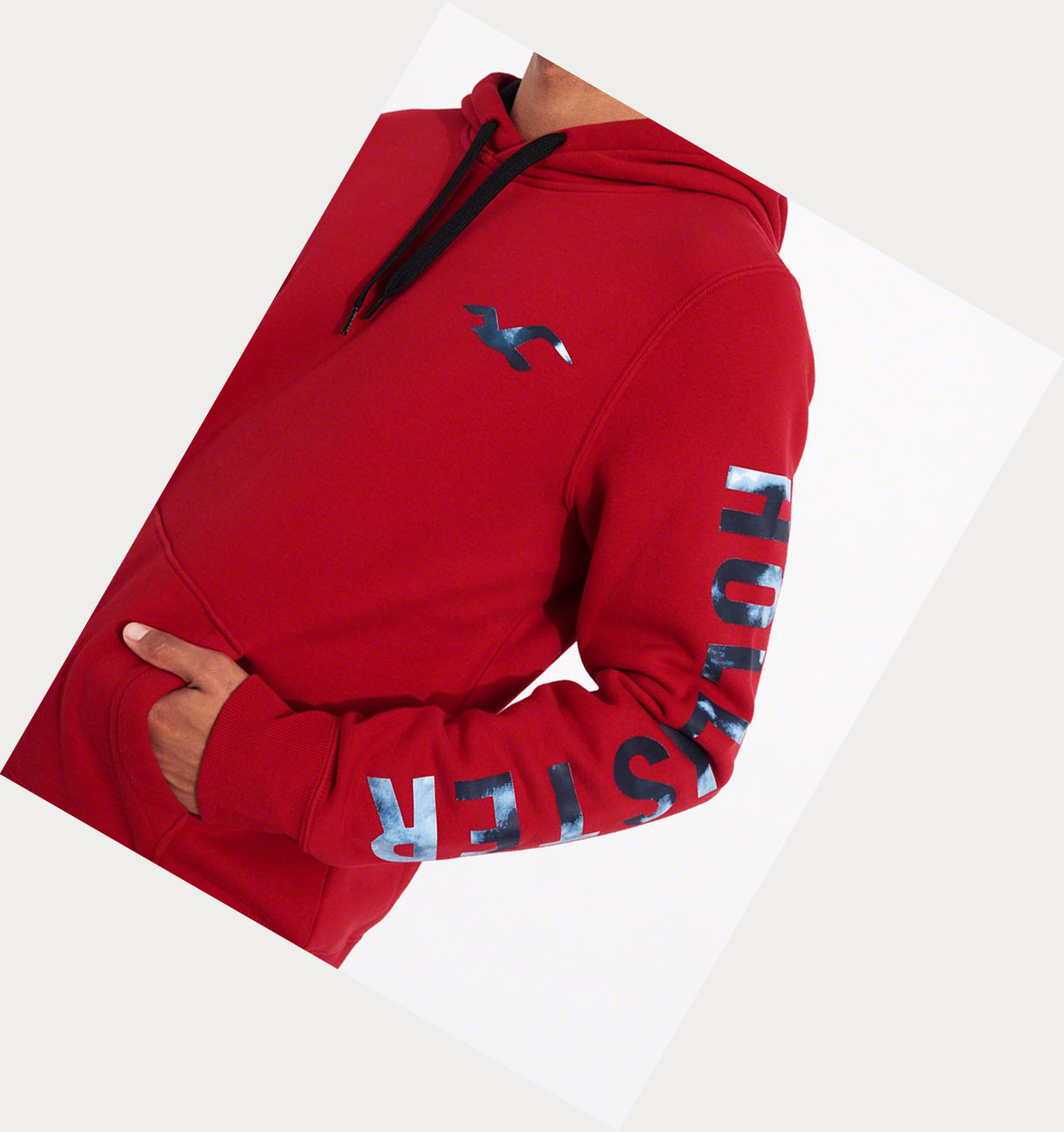 Red Men's Hollister Print Logo Hoodie | UK-891YFDT