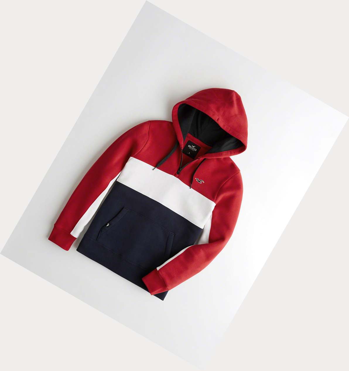 Red Navy Men\'s Hollister Colorblock Half-Zip Hoodie | UK-248BMIS