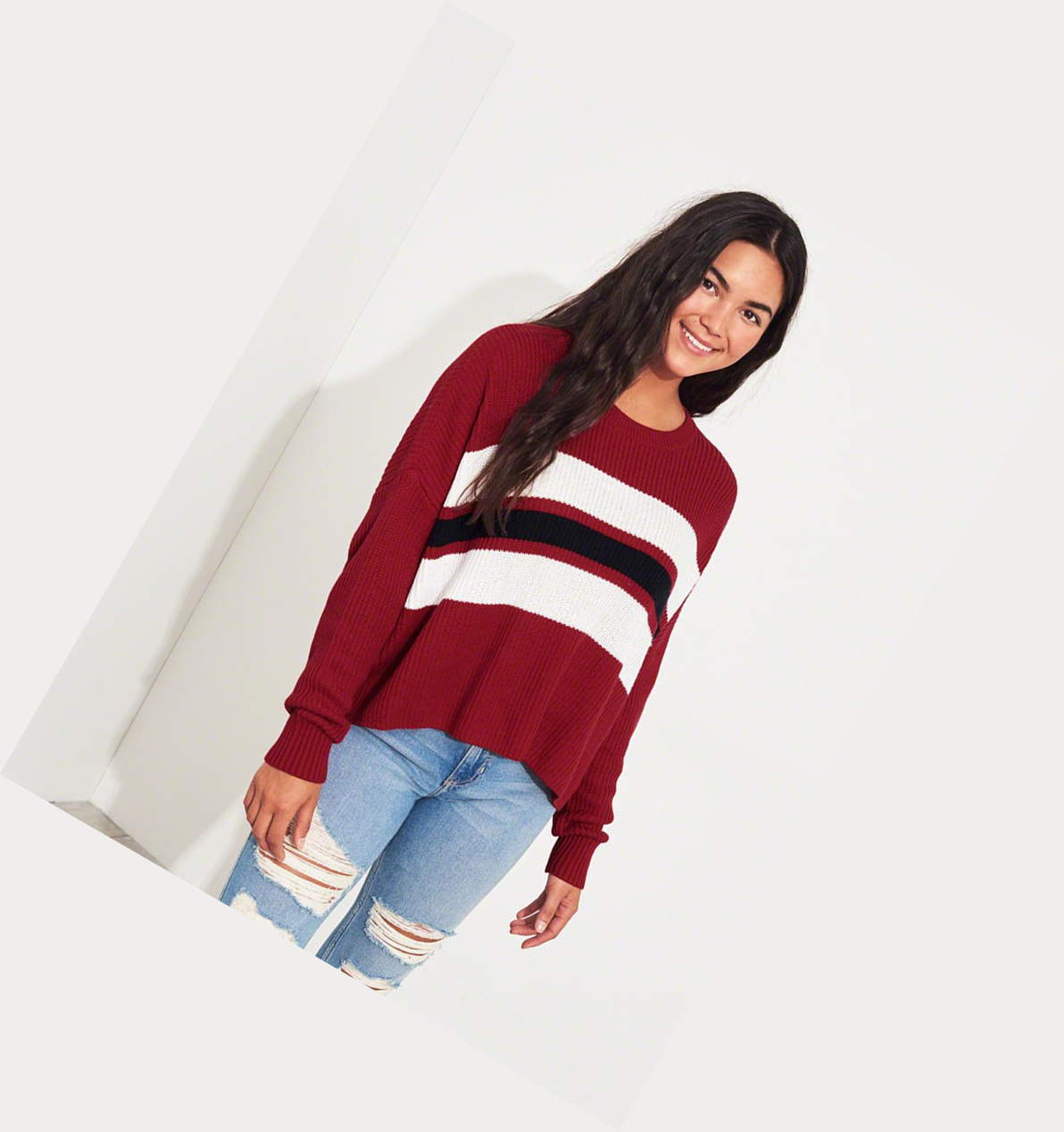 Red Stripes Women's Hollister Crewneck Sweaters | UK-645CRVU