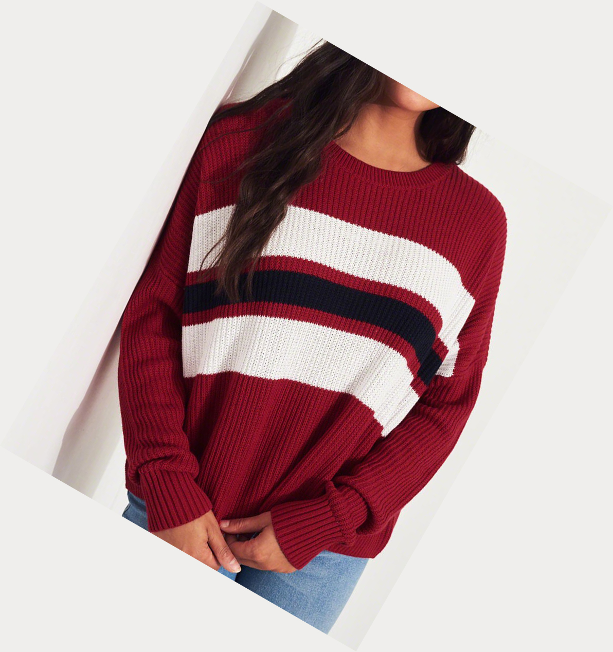 Red Stripes Women's Hollister Crewneck Sweaters | UK-645CRVU