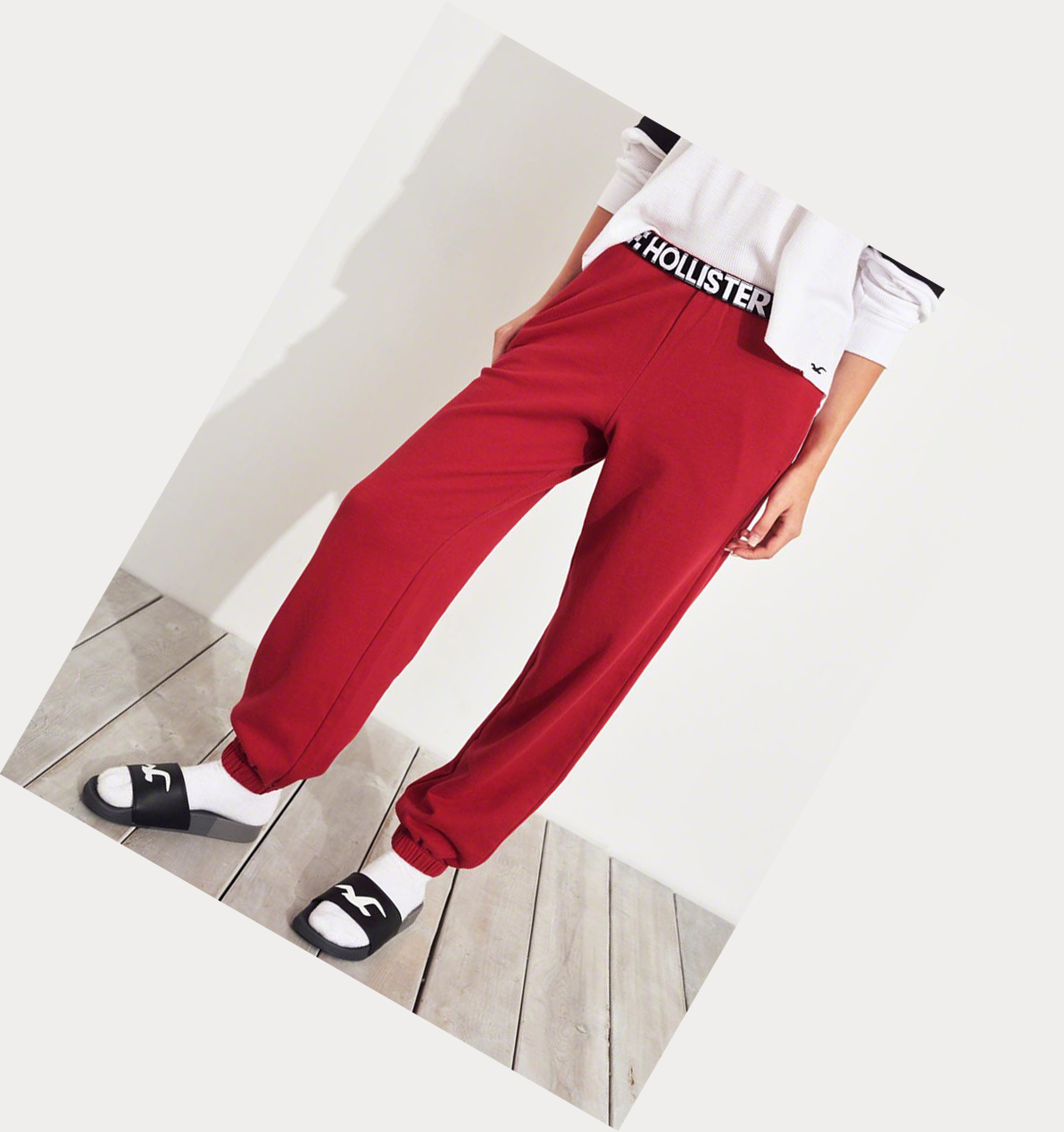 Red Women's Hollister Adjustable-Rise Boyfriend Sweatpants | UK-308PTAM