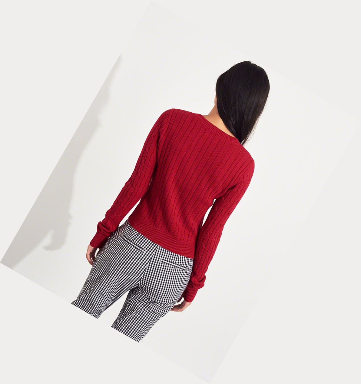 Red Women's Hollister Cable Crewneck Sweaters | UK-470UWPS