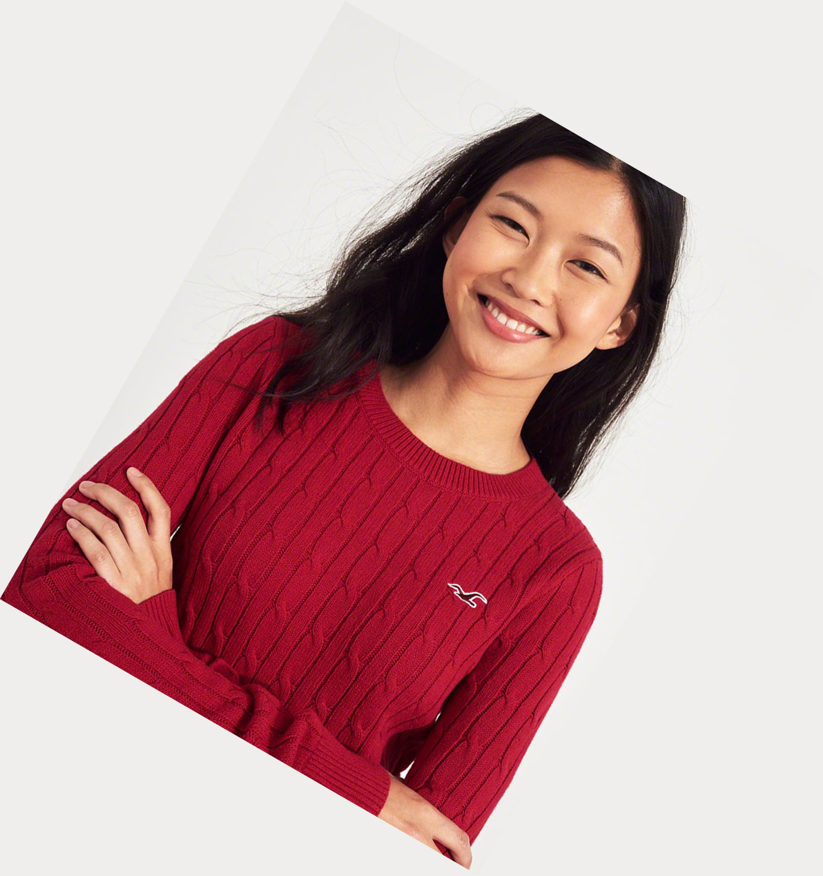 Red Women's Hollister Cable Crewneck Sweaters | UK-470UWPS