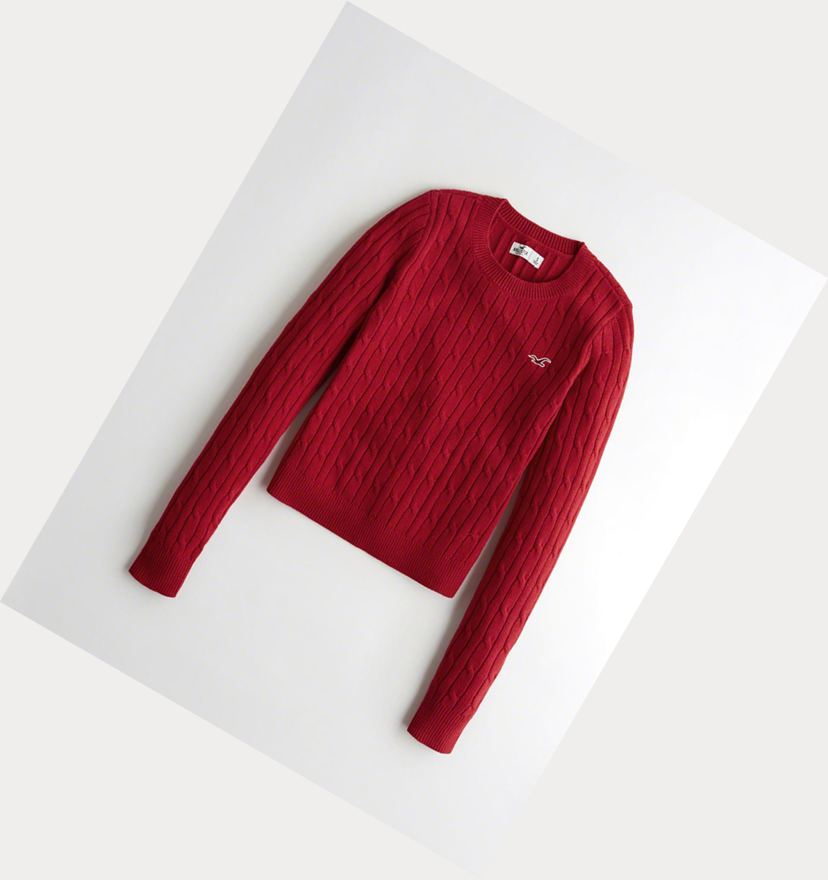 Red Women\'s Hollister Cable Crewneck Sweaters | UK-470UWPS