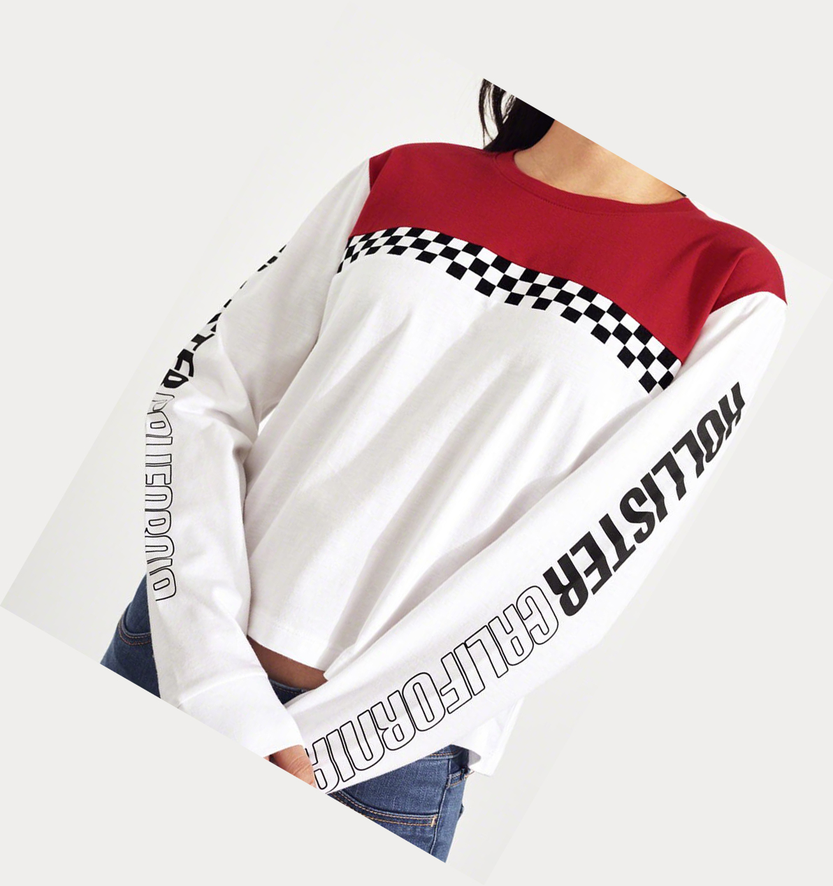 Red Women's Hollister Checkerboard Logo Long Sleeve | UK-795YNAW