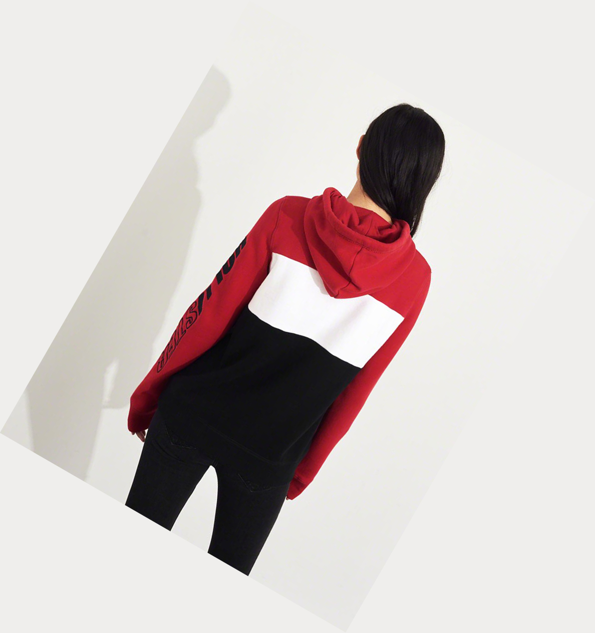 Red Women's Hollister Colorblock Logo Hoodie | UK-873CUNM