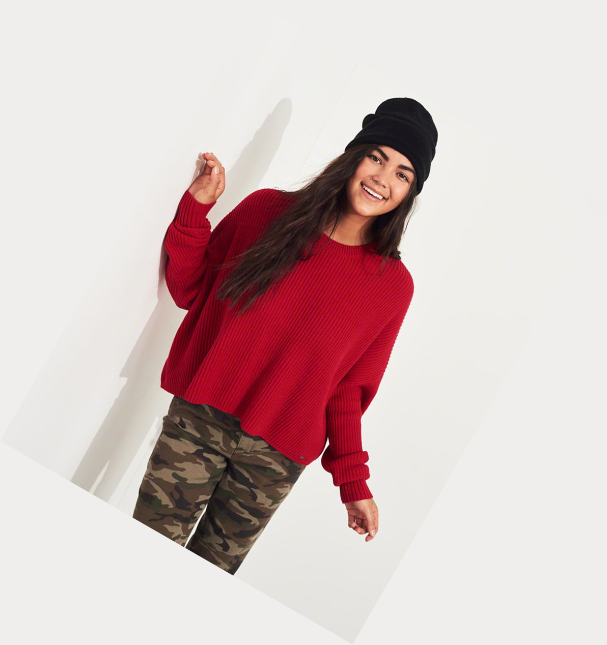 Red Women's Hollister Crop Boyfriend Sweaters | UK-793YUPT