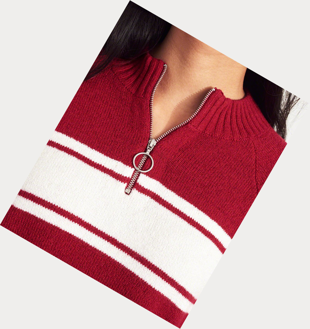 Red Women's Hollister Crop Half-Zip Sweaters | UK-014DTLS