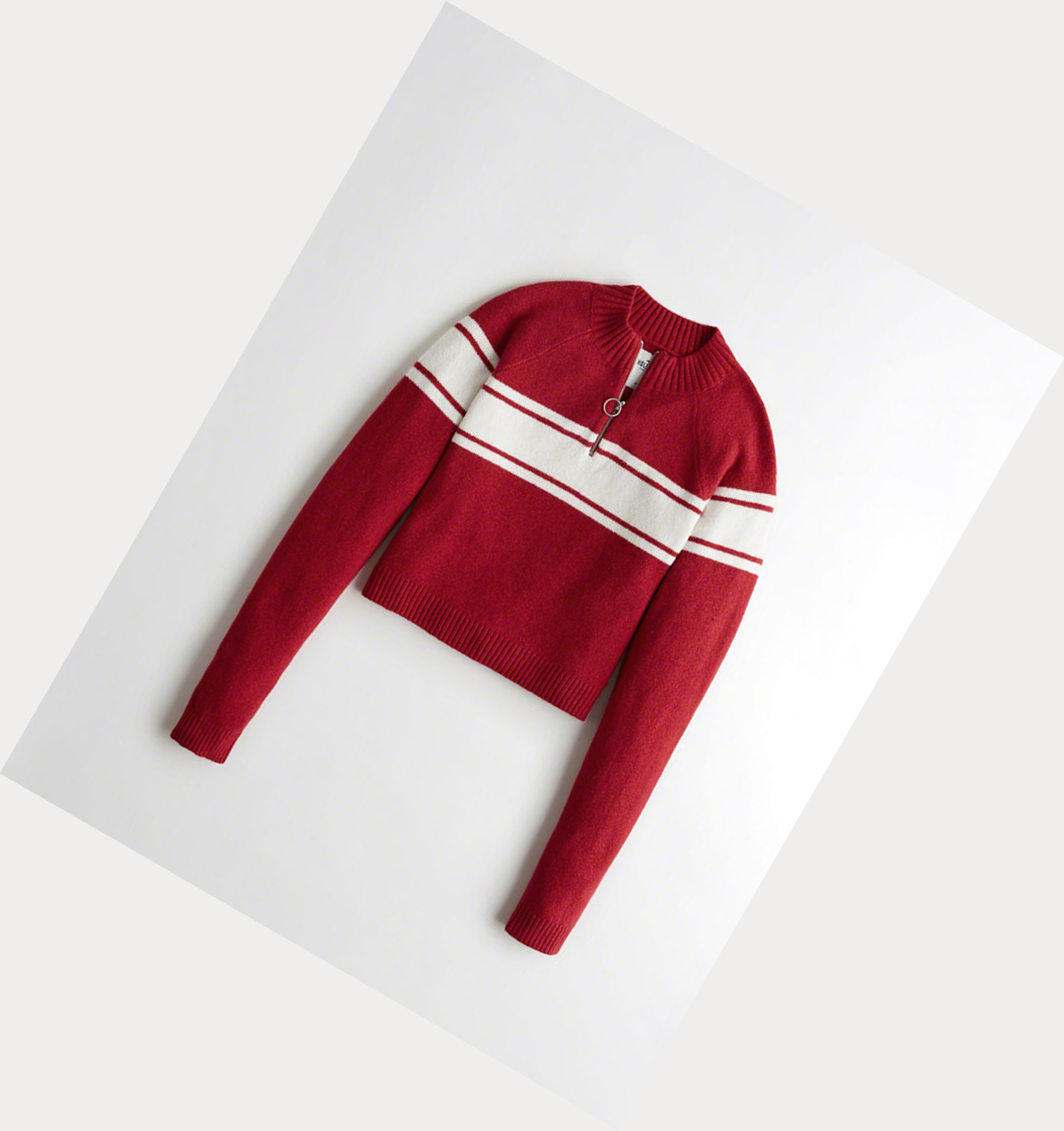 Red Women\'s Hollister Crop Half-Zip Sweaters | UK-014DTLS