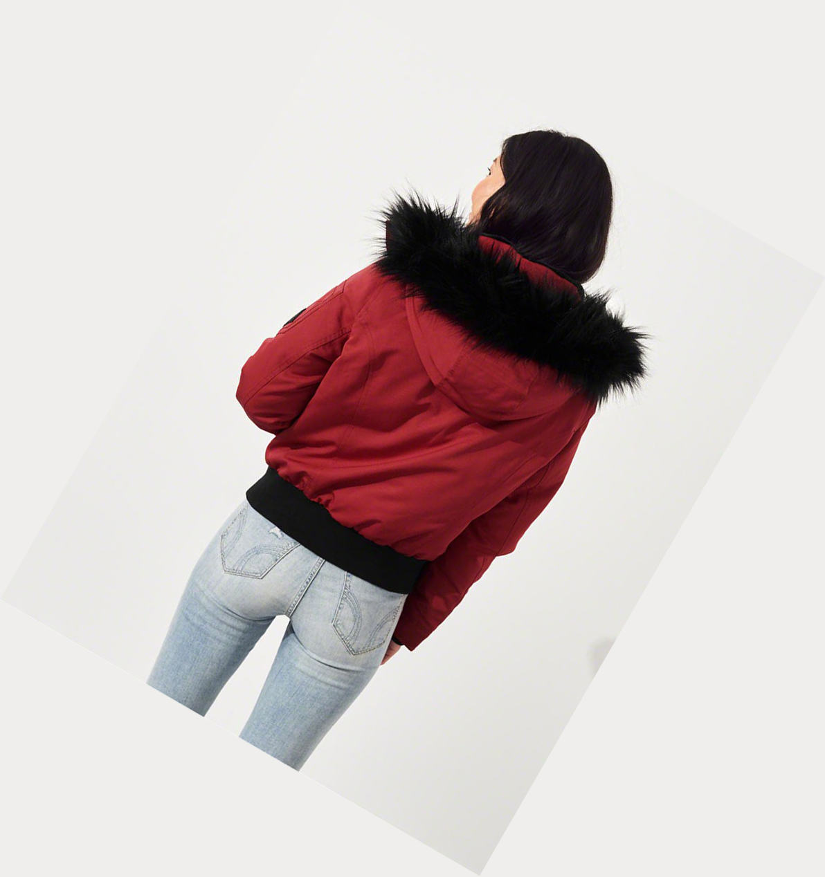 Red Women's Hollister Down Bomber Jackets | UK-740XINR