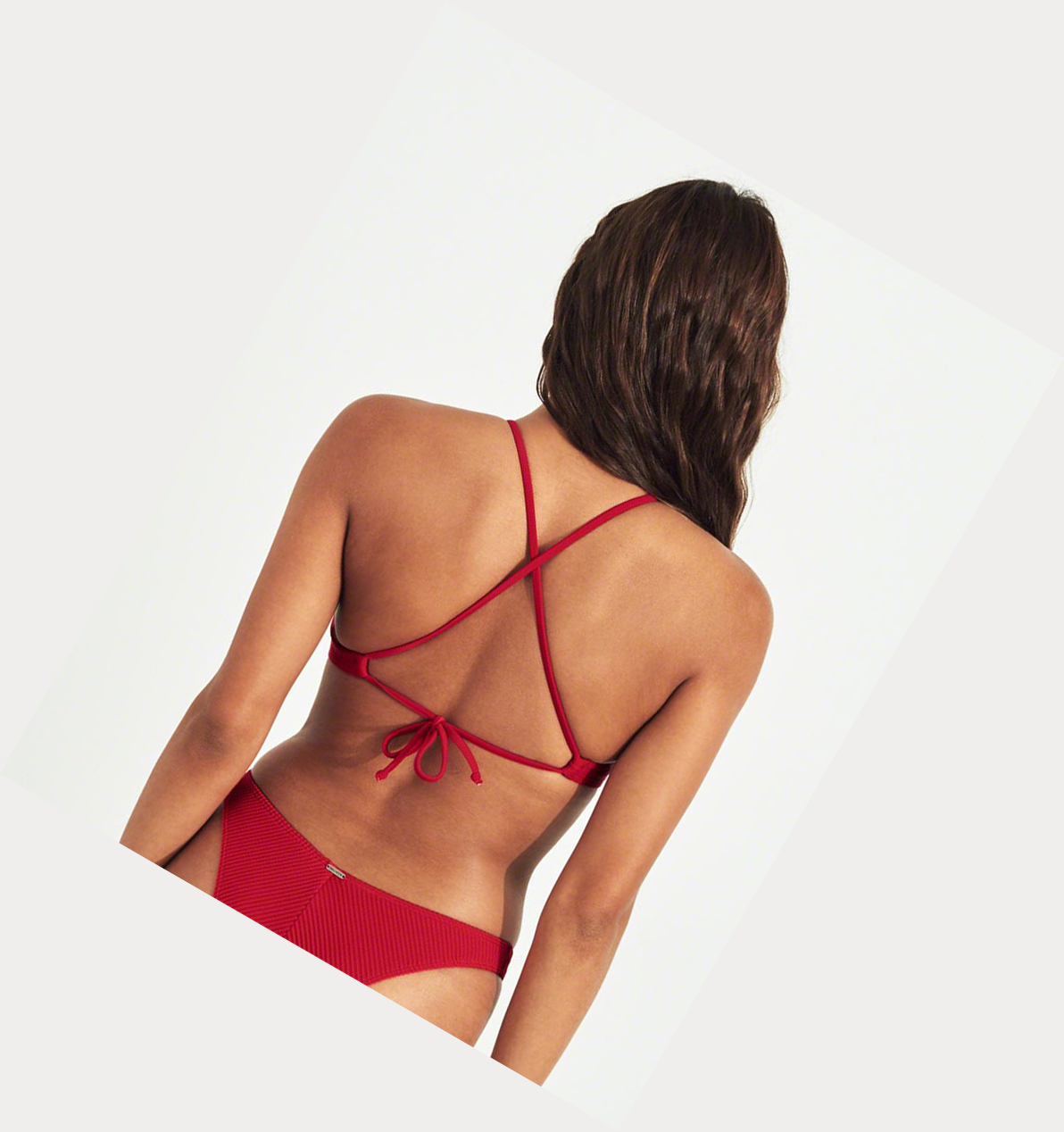 Red Women's Hollister Embroidered Strappy High-Neck Bikini Tops | UK-459FICA