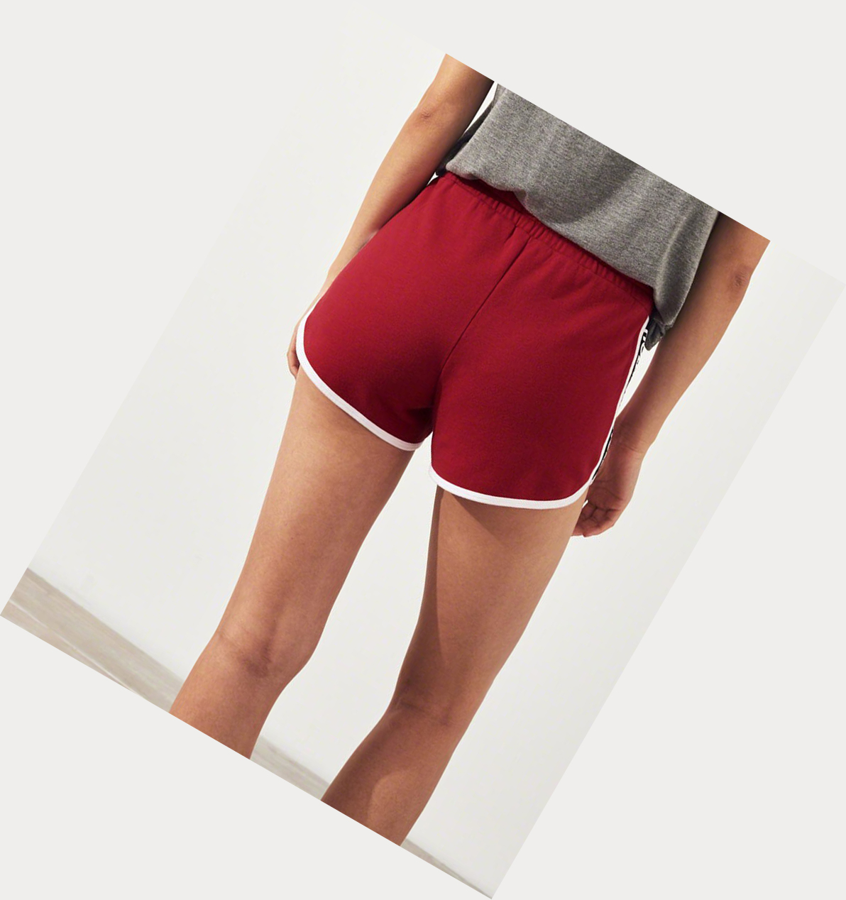 Red Women's Hollister High-Rise Fleece Curved Hem Shorts | UK-863JCFR