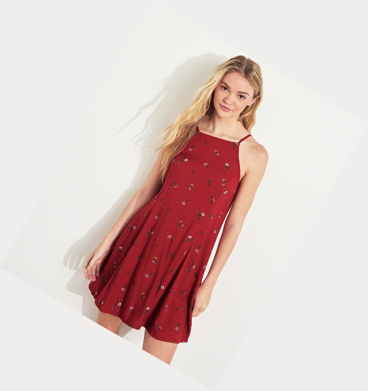 Red Women's Hollister Lace-Up High-Neck Dress | UK-157SVYW