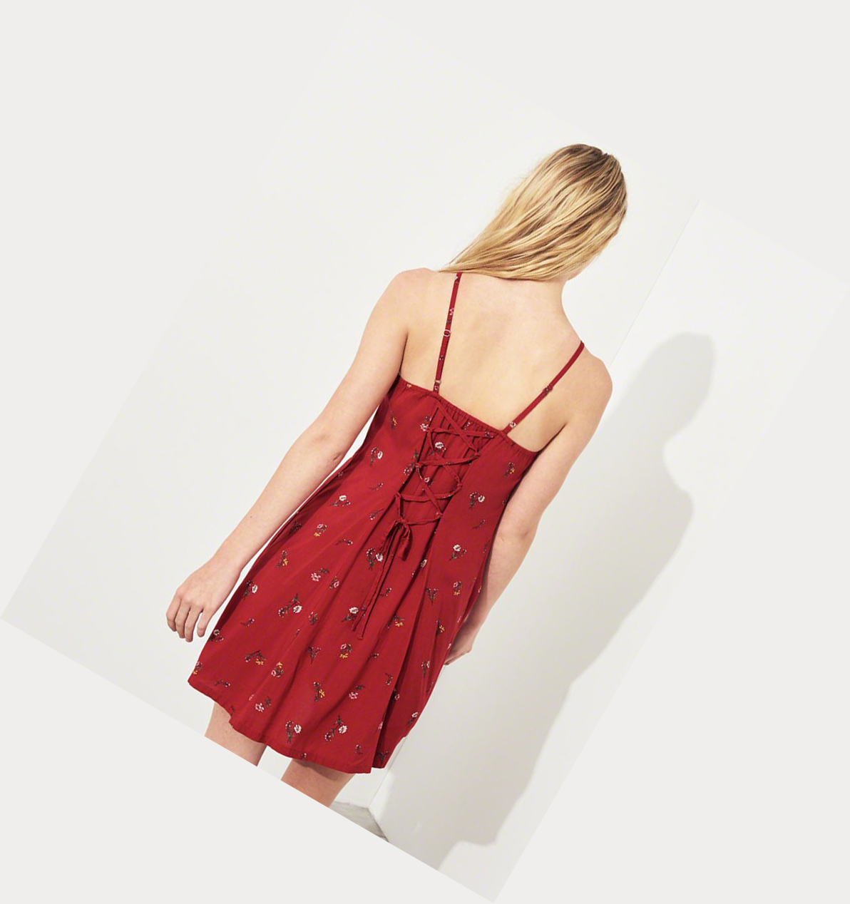 Red Women's Hollister Lace-Up High-Neck Dress | UK-157SVYW