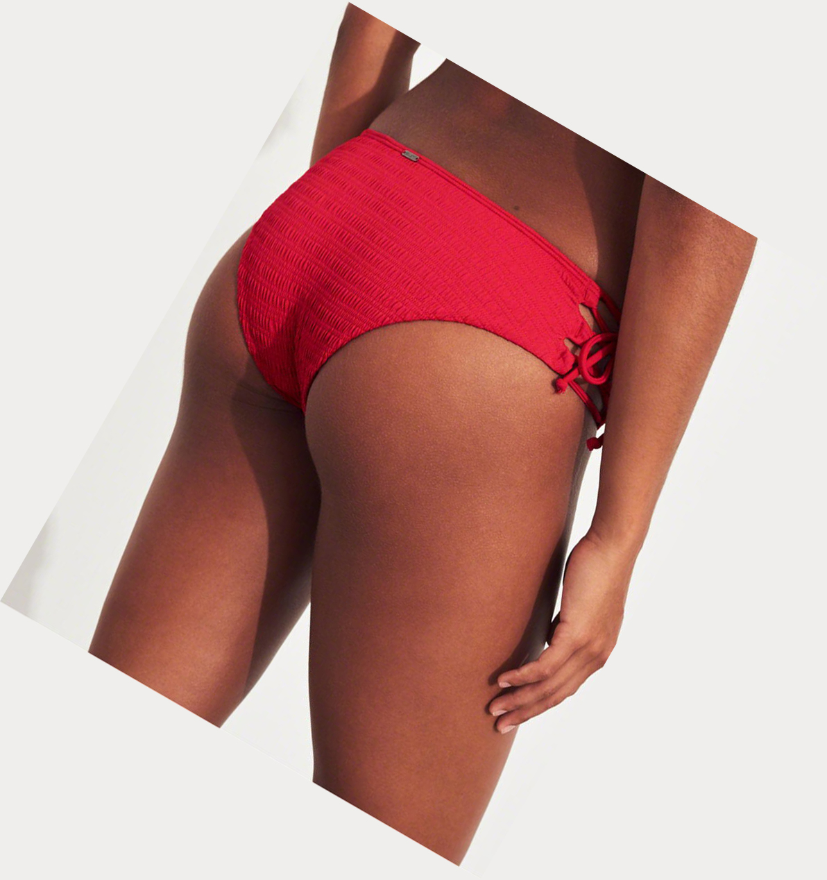 Red Women's Hollister Lace-Up Smocked Cheeky Bikini Bottoms | UK-605UPNO