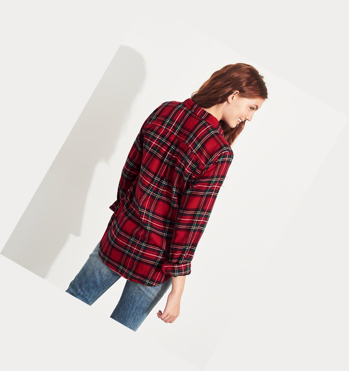 Red Women's Hollister Plaid Long Sleeve | UK-072XTGL