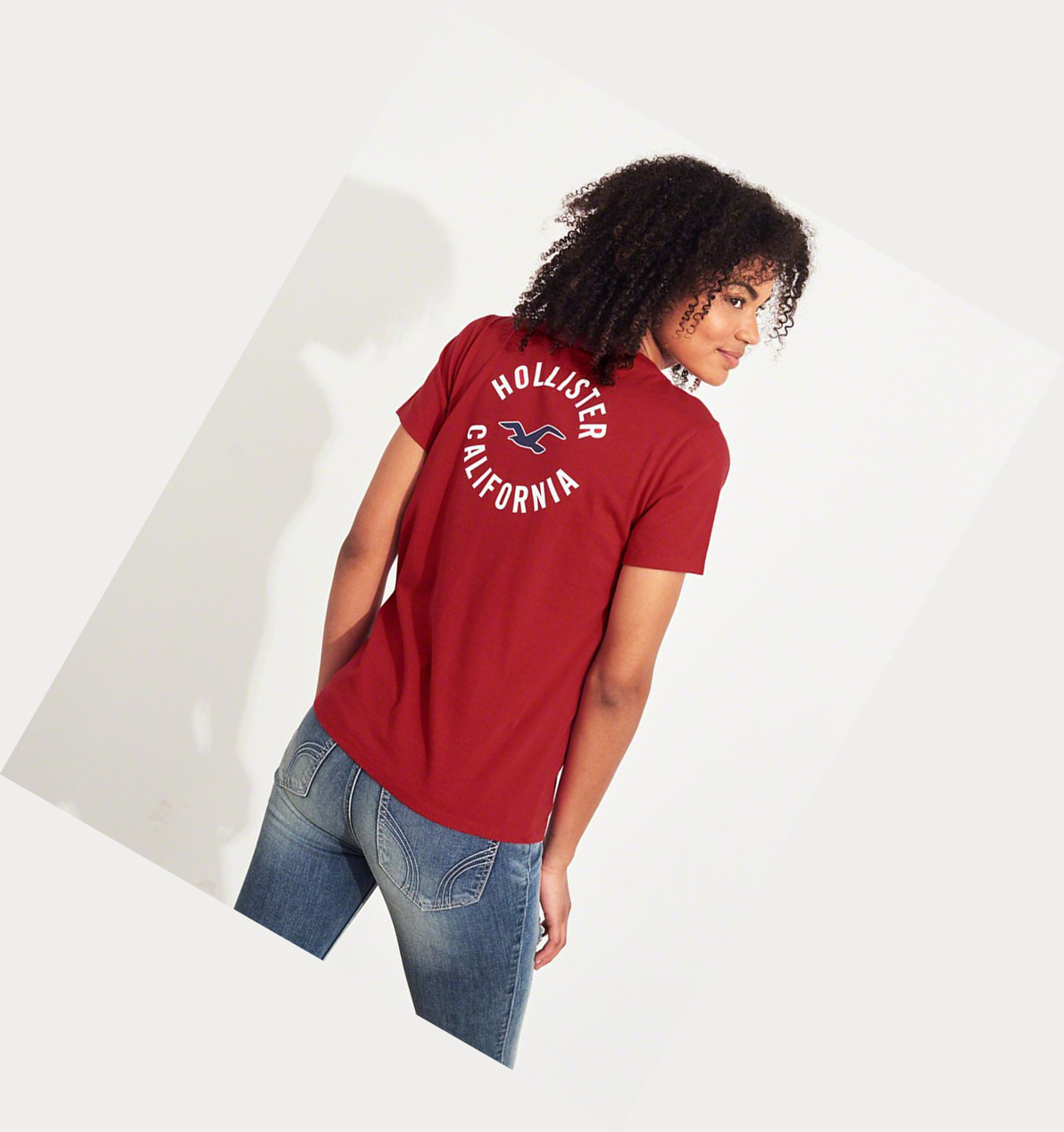 Red Women's Hollister Print Logo Short Sleeve | UK-495KMFO