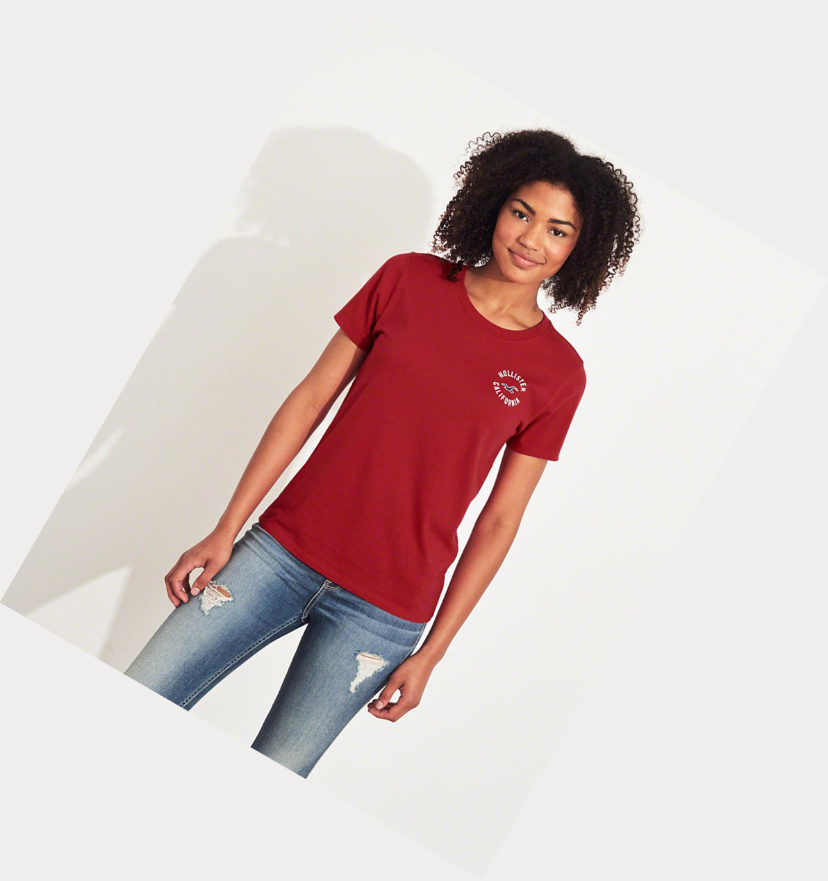 Red Women's Hollister Print Logo Short Sleeve | UK-495KMFO