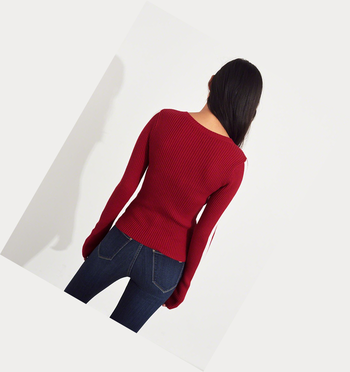 Red Women's Hollister Ribbed Crewneck Sweaters | UK-284JUBV