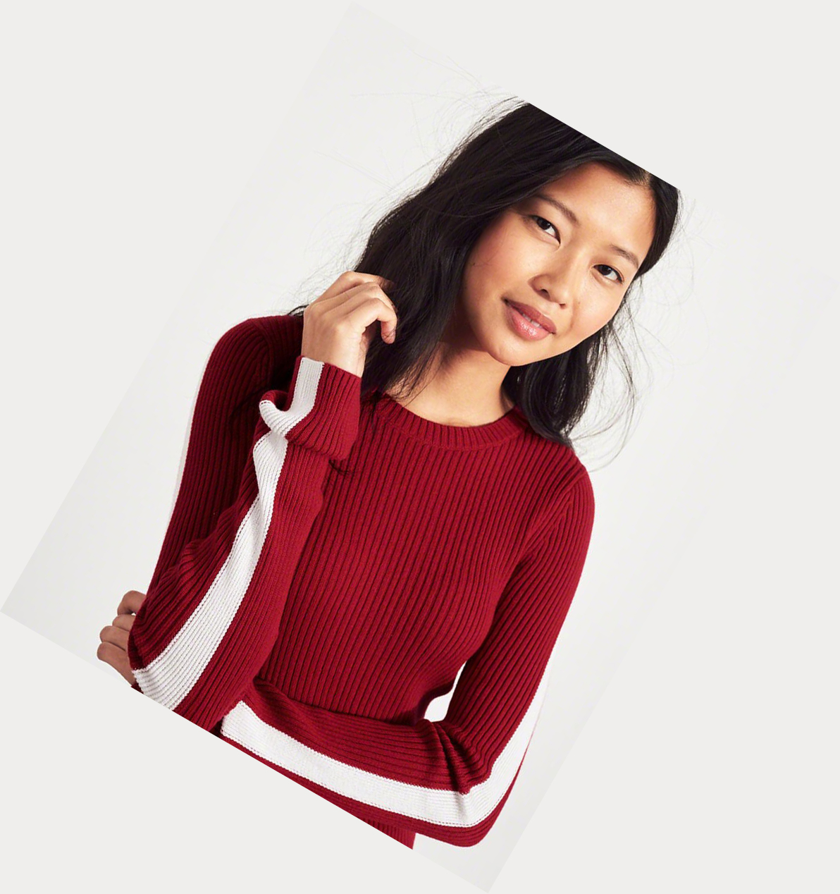 Red Women's Hollister Ribbed Crewneck Sweaters | UK-284JUBV