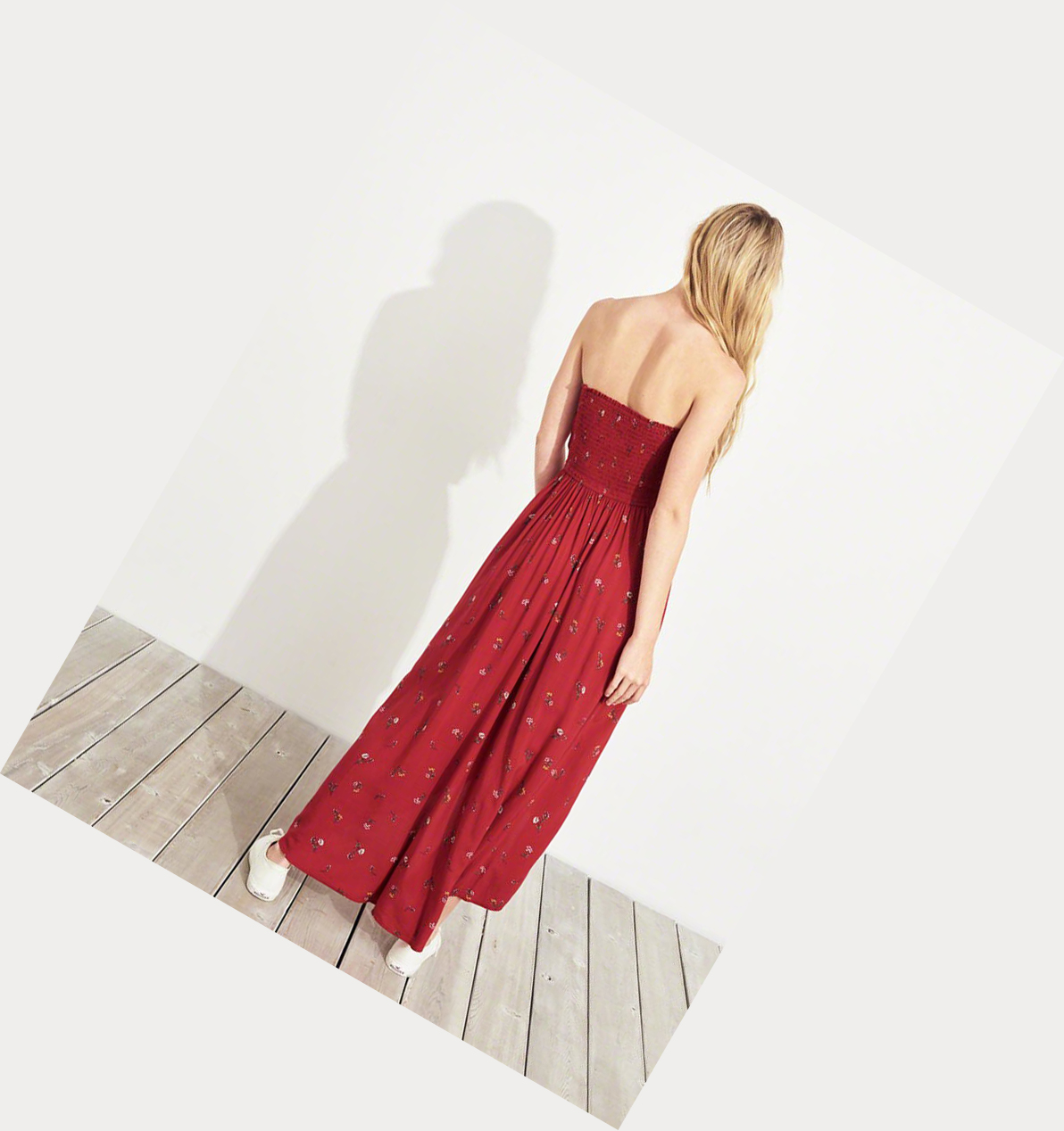 Red Women's Hollister Strapless High-Low Wrap Maxi Dress | UK-621RVPL