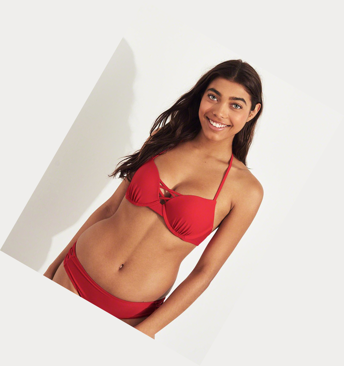 Red Women's Hollister Strappy Push-Up Plunge Bikini Tops | UK-864FBNI