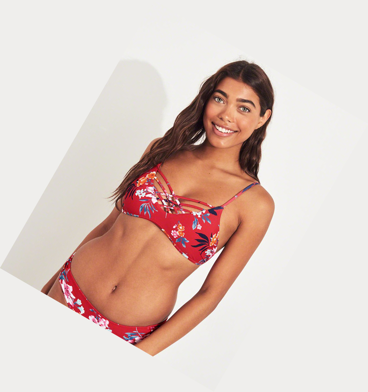 Red Women's Hollister Strappy Scoop Bikini Tops | UK-583HVIT