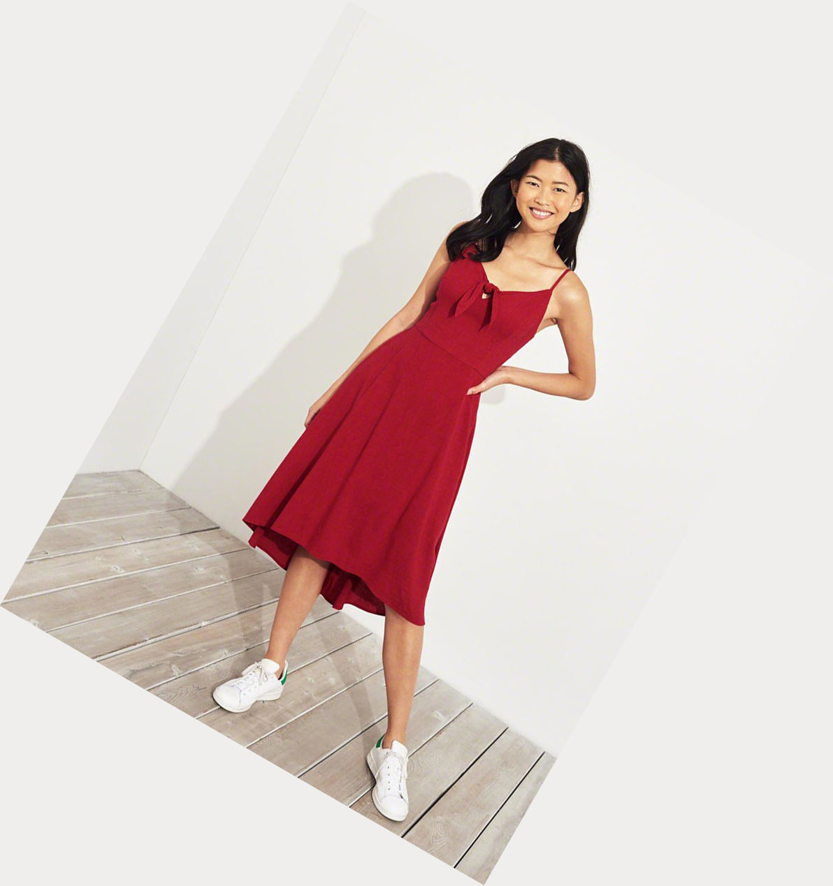 Red Women's Hollister Tie-Front Midi Dress | UK-279EFHC