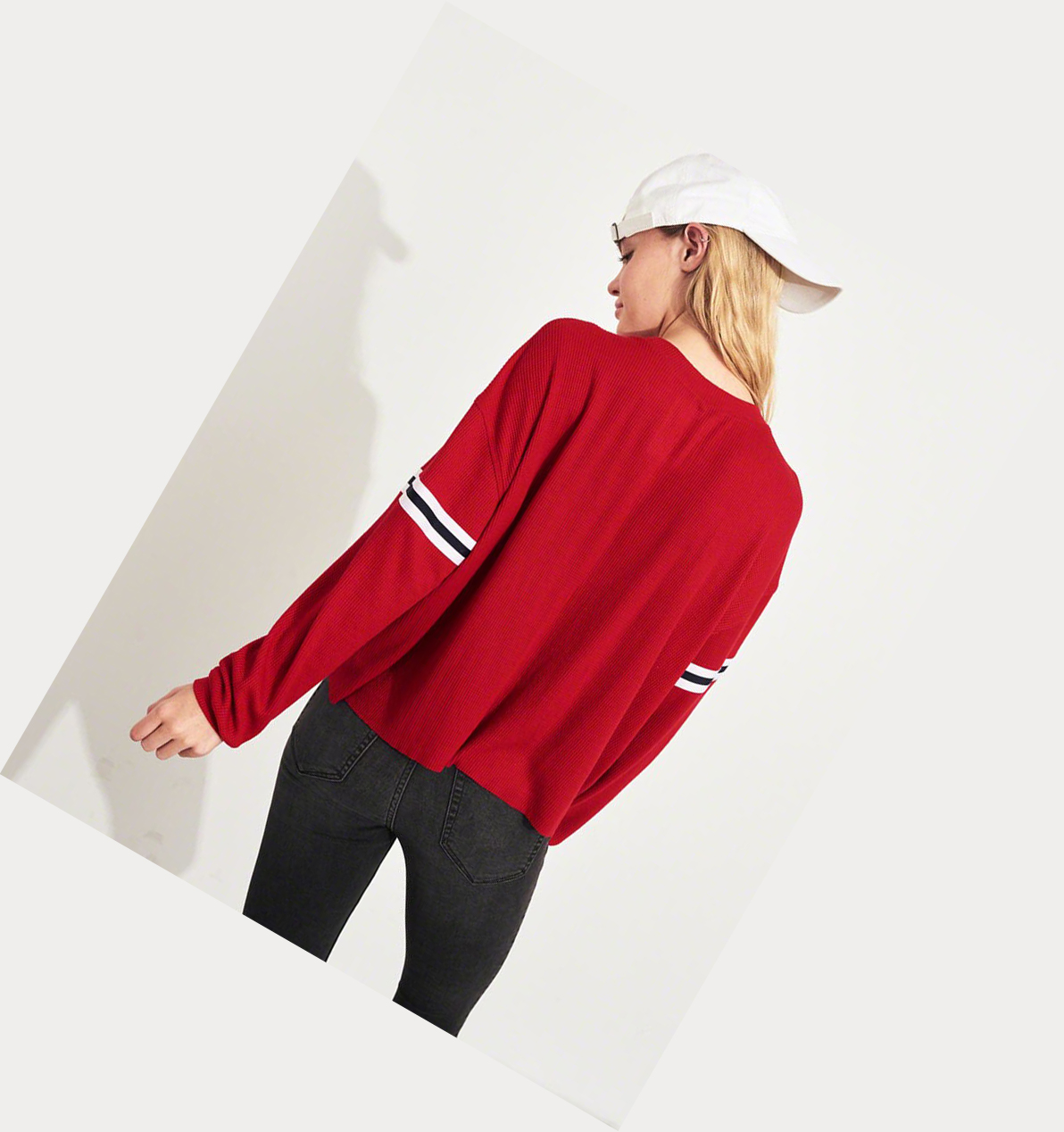 Red Women's Hollister Waffle Boyfriend Long Sleeve | UK-034WRCG