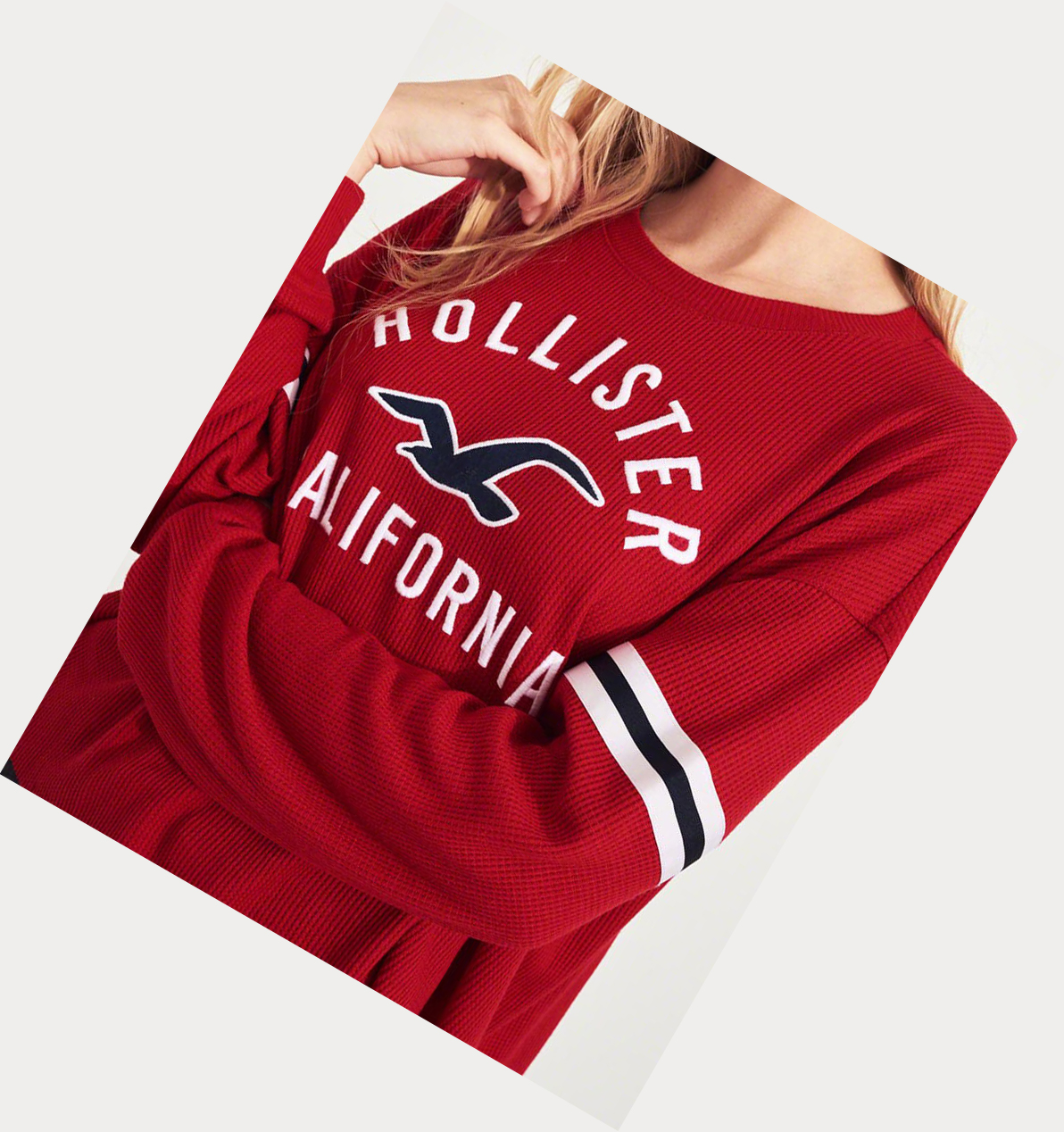 Red Women's Hollister Waffle Boyfriend Long Sleeve | UK-034WRCG