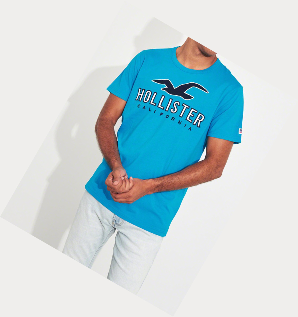 Turquoise Men's Hollister Logo Short Sleeve | UK-367OBWP