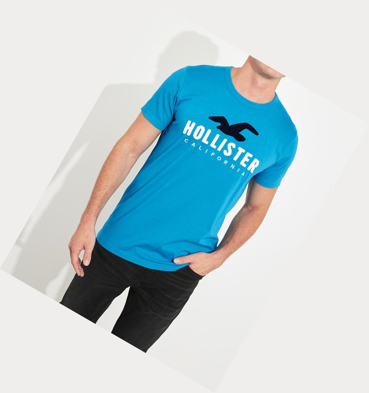 Turquoise Men's Hollister Logo Short Sleeve | UK-472EPTZ