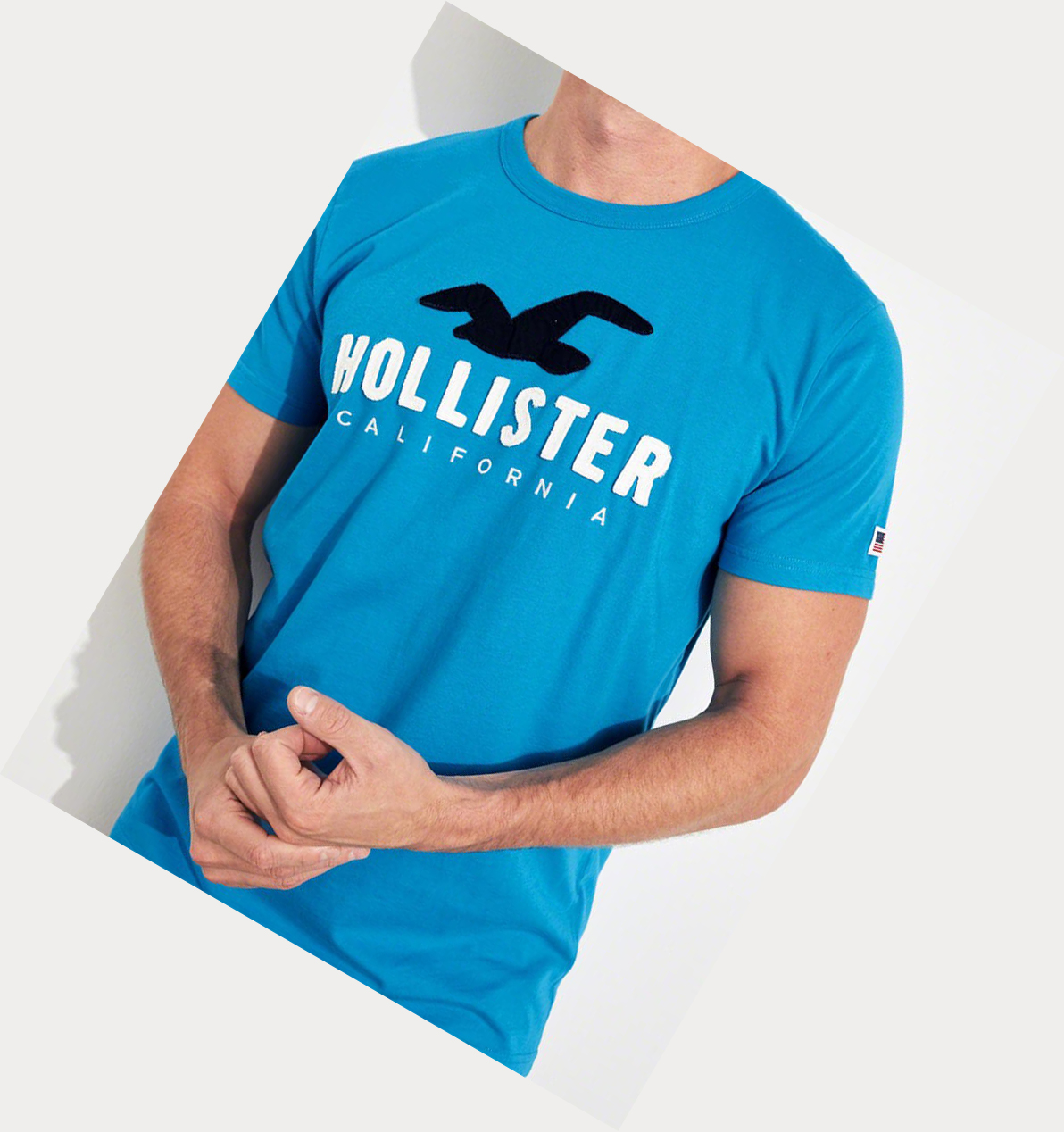 Turquoise Men's Hollister Logo Short Sleeve | UK-472EPTZ