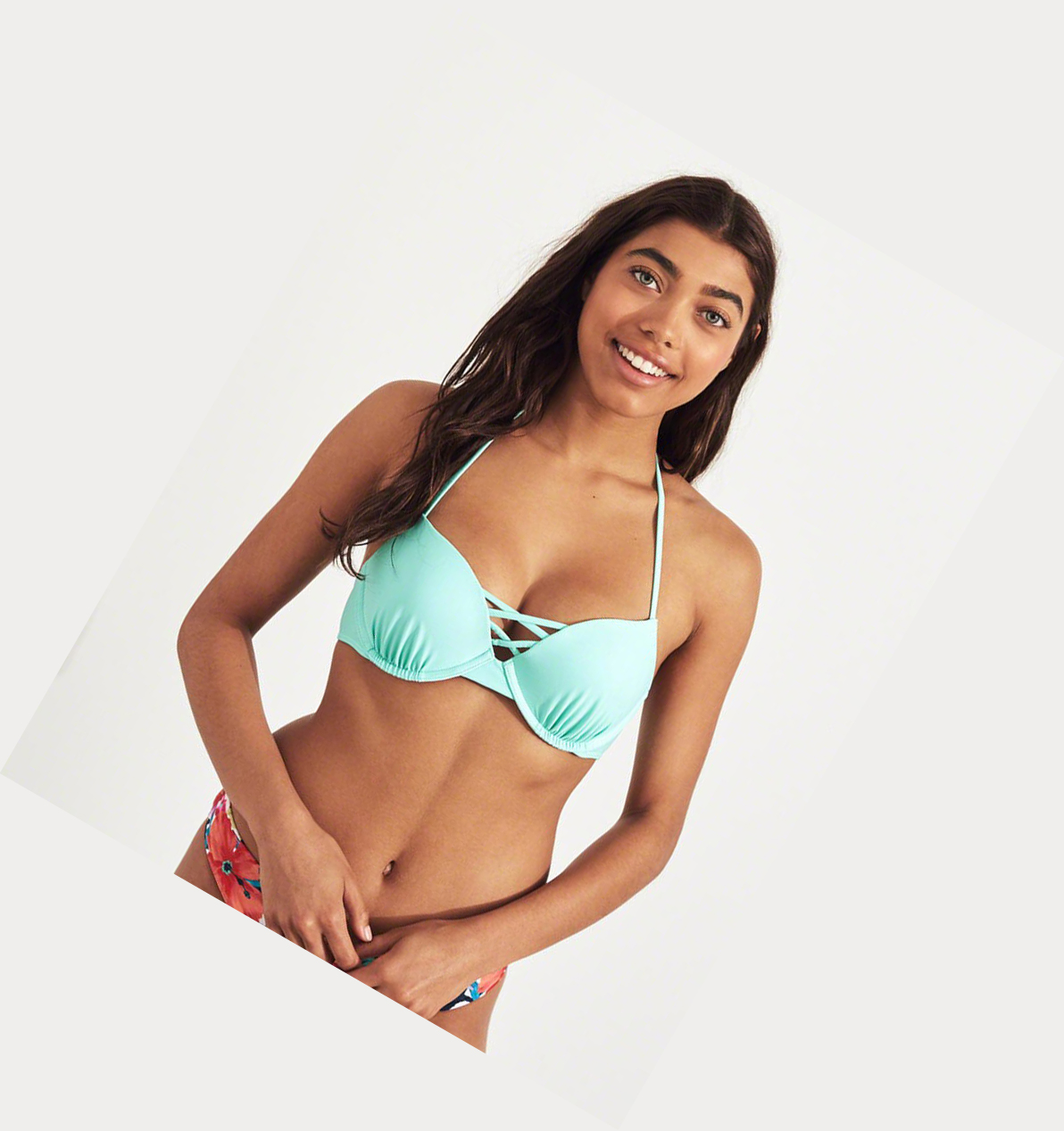 Turquoise Women's Hollister Strappy Push-Up Plunge Bikini Tops | UK-194RDJC