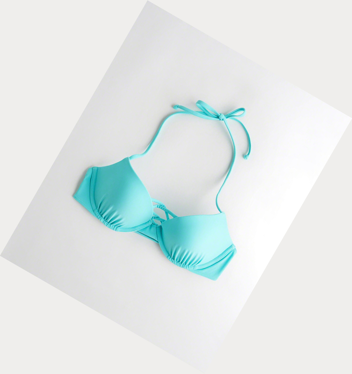 Turquoise Women\'s Hollister Strappy Push-Up Plunge Bikini Tops | UK-723CGBP