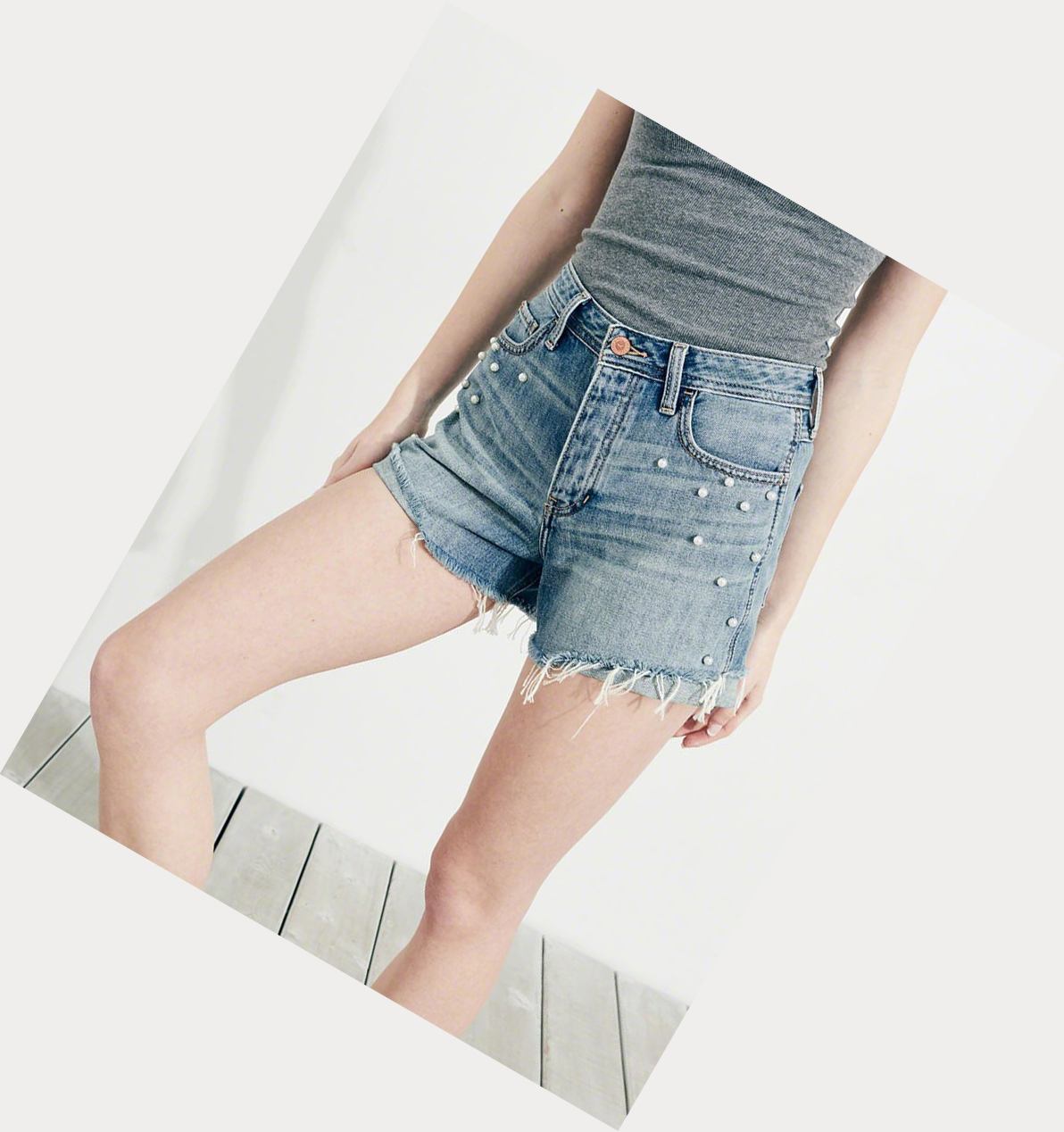 Wash Women's Hollister High-Rise Denim Boyfriend Shorts | UK-860HUCW