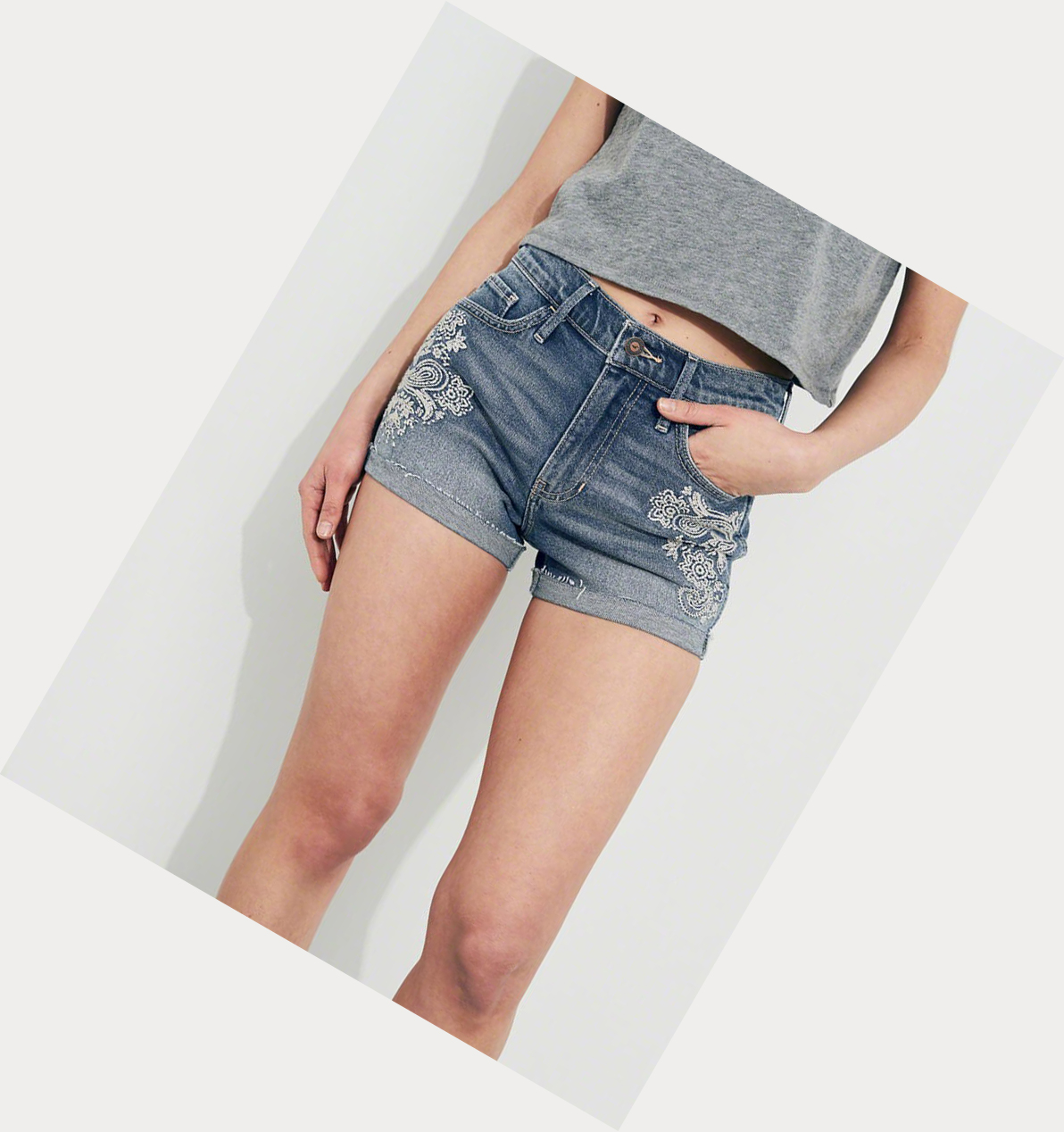 Wash Women's Hollister Stretch High-Rise Denim Shorts | UK-401SGZF