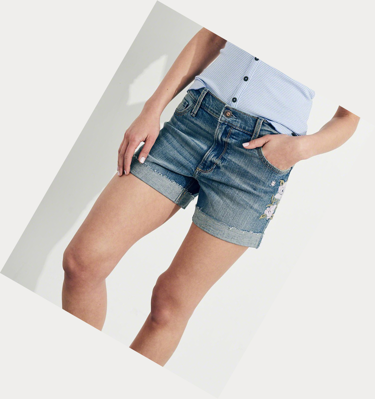 Wash Women's Hollister Stretch High-Rise Denim Midi Shorts | UK-867OWBR