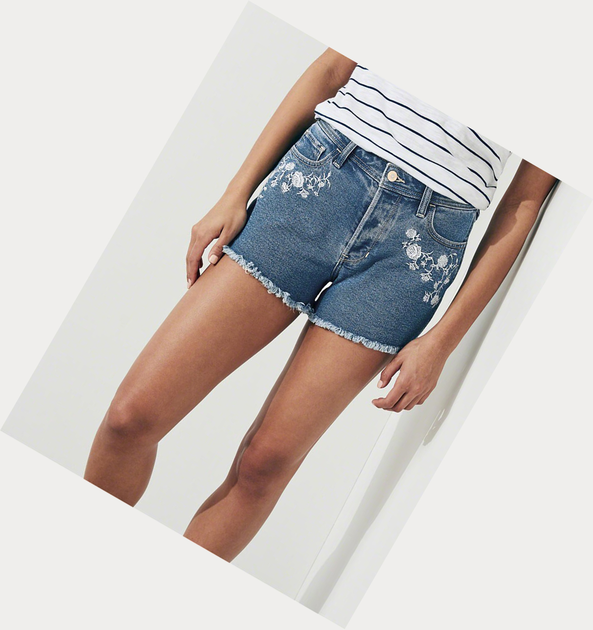 Wash Women's Hollister Vintage Stretch High-Rise Denim Boyfriend Shorts | UK-925GXMJ