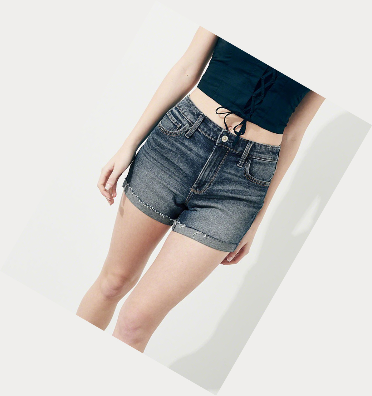 Wash Women's Hollister Vintage Stretch High-Rise Denim Midi Shorts | UK-942MPIC