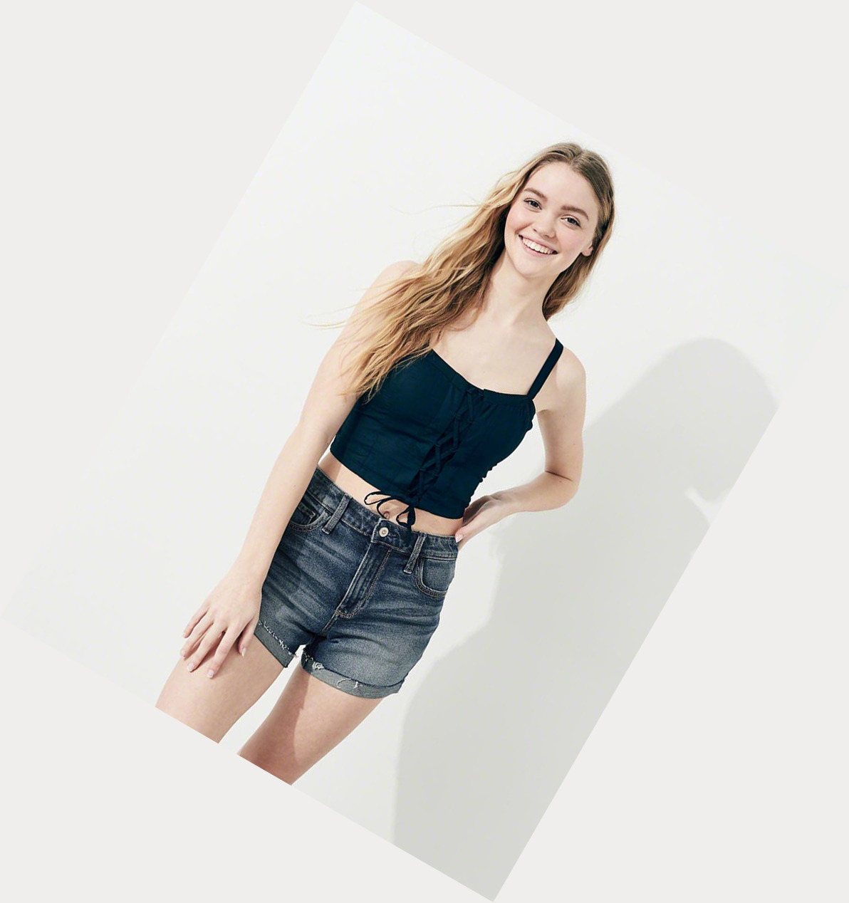 Wash Women's Hollister Vintage Stretch High-Rise Denim Midi Shorts | UK-942MPIC