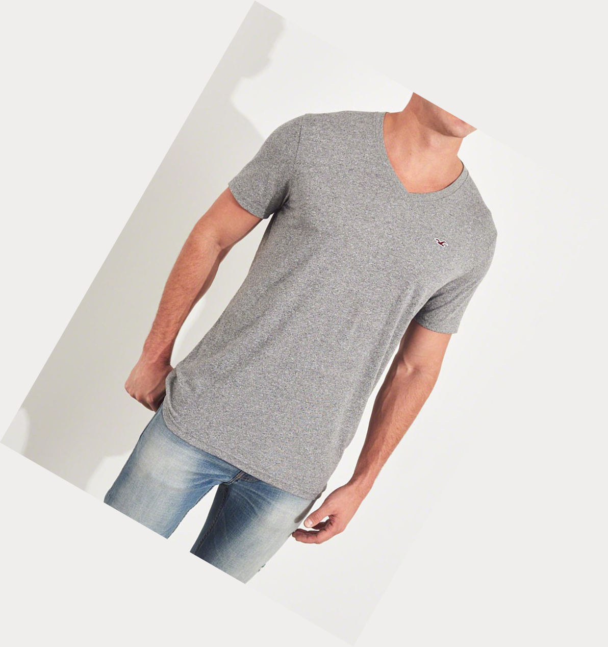 White Grey Burgundy Navy Black Men's Hollister Must-Have V-Neck Short Sleeve | UK-418EXTR