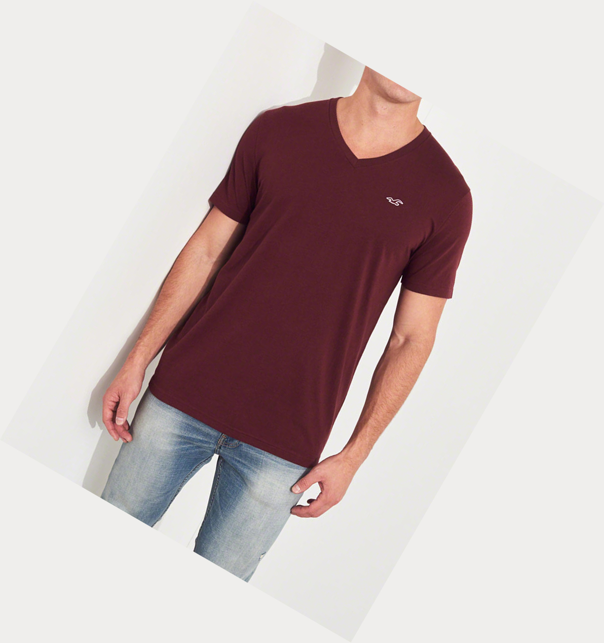 White Grey Burgundy Navy Black Men's Hollister Must-Have V-Neck Short Sleeve | UK-418EXTR