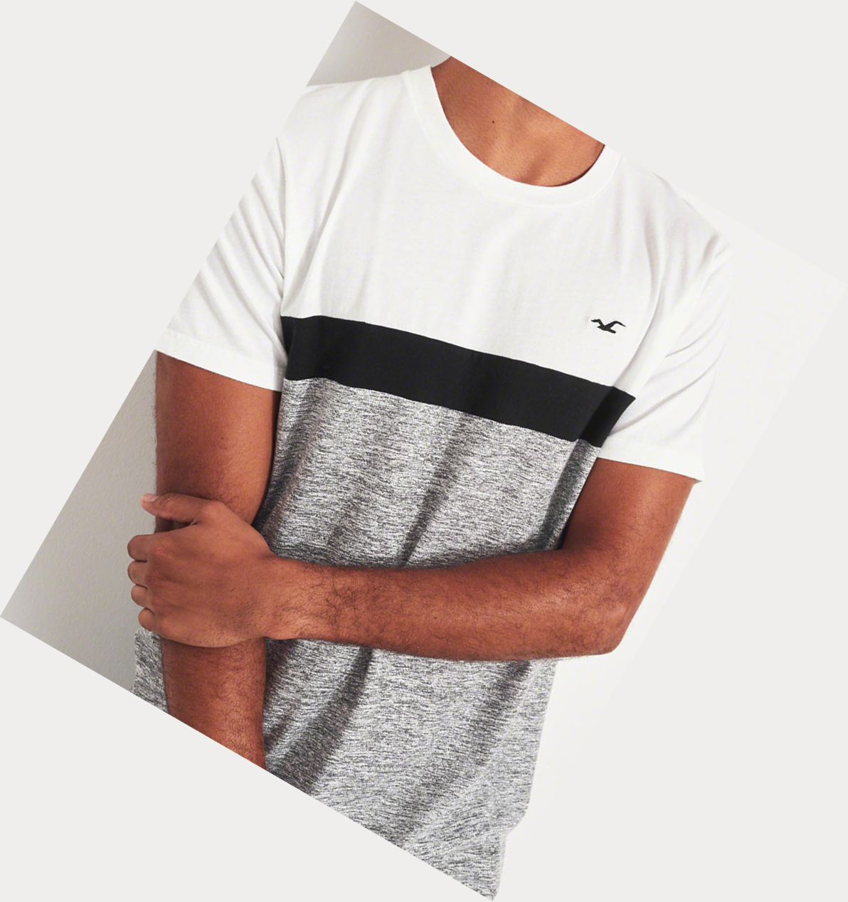 White Grey Men's Hollister Colorblock Crewneck Short Sleeve | UK-094DOEP